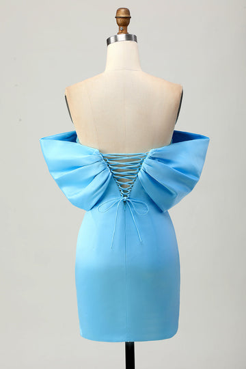 Blå Stropløs Ruched Stram Homecoming Kjole med Lace-up Tilbage